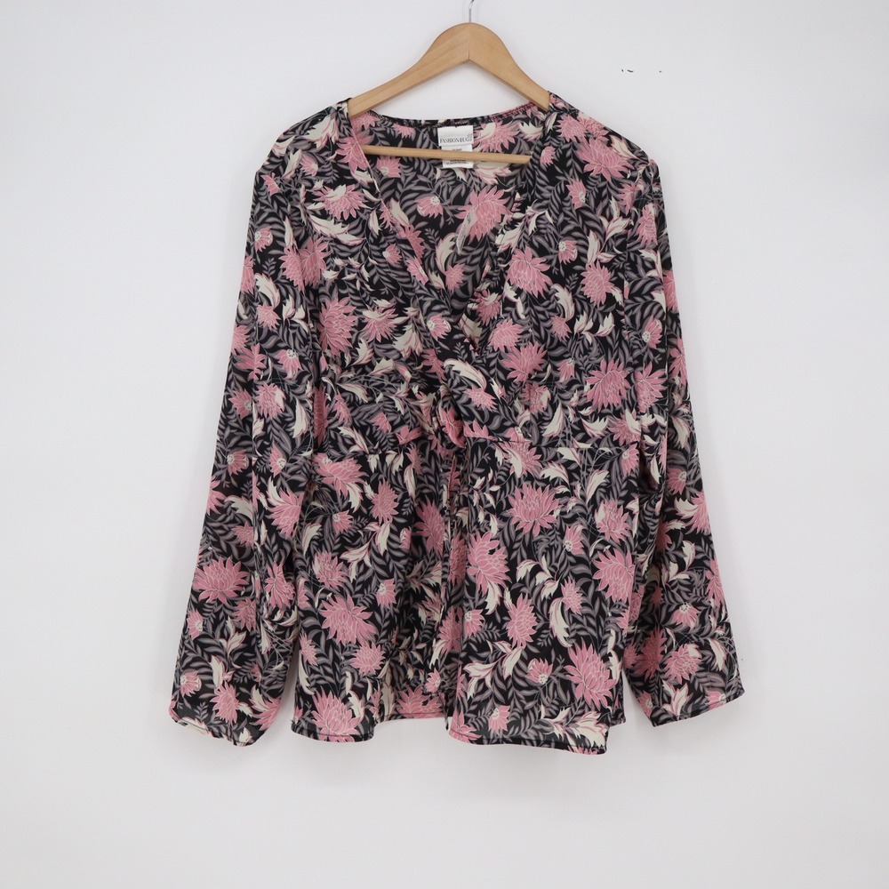 Fashion Bug Blouse Womens 22/24W All That Glitters Black Pink Floral Excellent